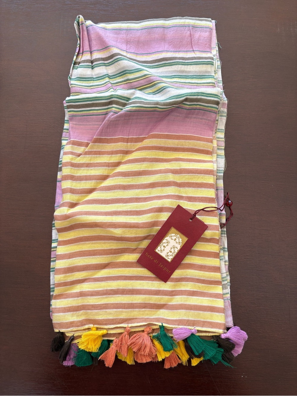 Jaipur Multicolor Striped Cotton Silk Scarf with Tassels